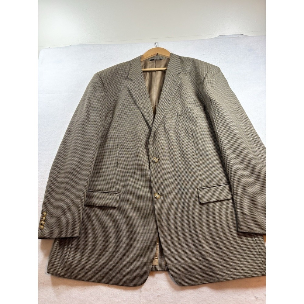 Andrew Fezza Blazer‎ Mens 48L Tan Wool Houndstooth Sport Coat Jacket Old Money